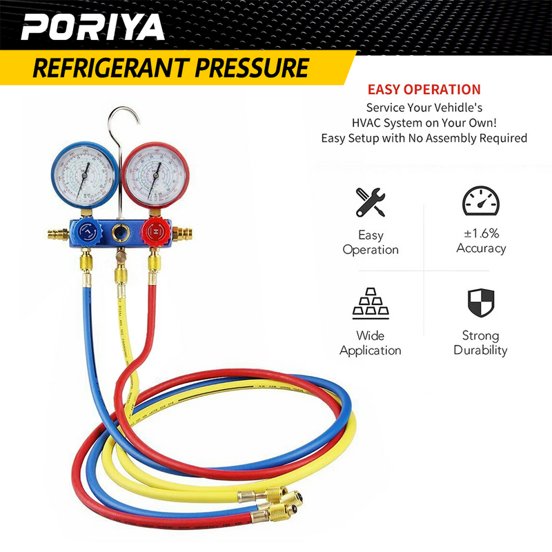Load image into Gallery viewer, PORIYA Air Conditioner A/C Refrigeration Tools Kit Manifold Gauge Set 5 Feet R134A R12