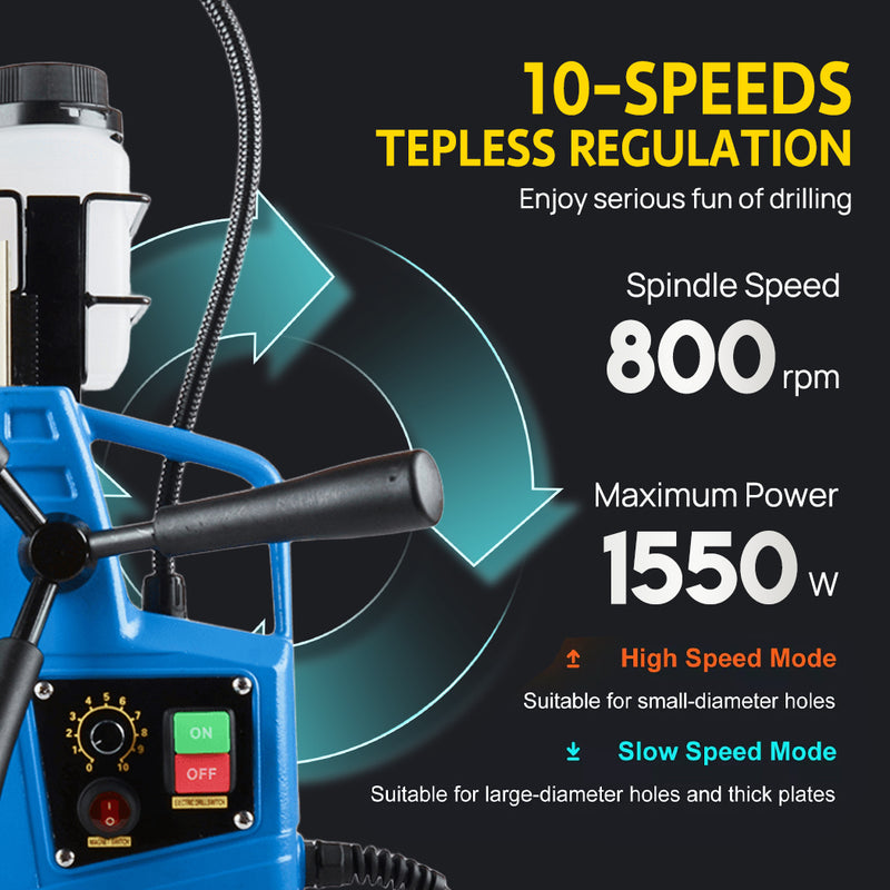 Load image into Gallery viewer, PORIYA Magnetic Drill 1550W 2922lbf/13000N Portable Mag Drill Press 850RPM 6 Bits Blue