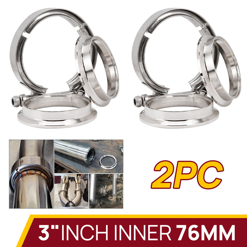 Load image into Gallery viewer, PORIYA 3" inch 76mm V-Band Vband Clamp Stainless Steel Flange Exhaust Pipe Tailpipe 2x