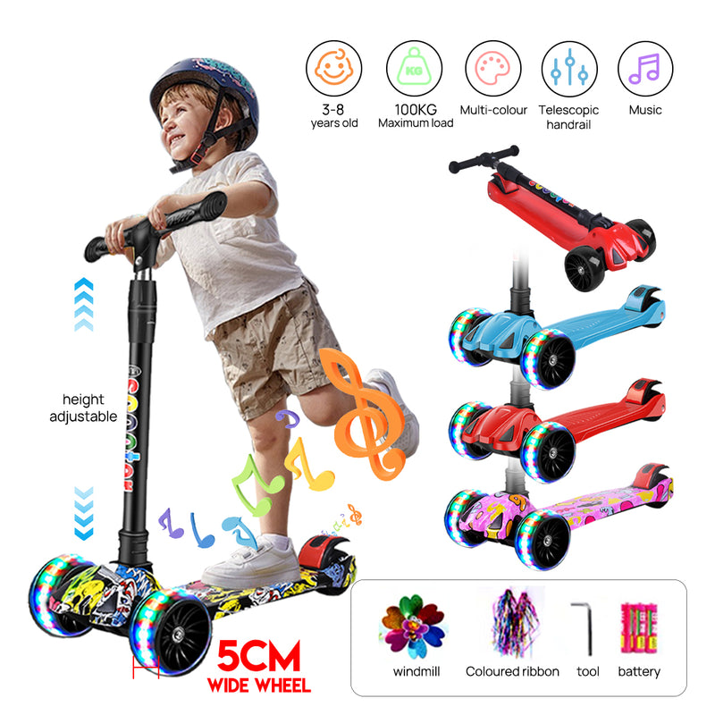 Load image into Gallery viewer, PORIYA Foldable Kids Scooter Adjustable Height Flashing LED Lights 3 Wheels Kick Push
