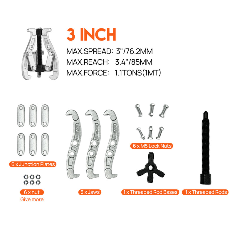 Load image into Gallery viewer, PORIYA Gear Puller Set 3" 4" 6" 8" 3-Jaw Bearing Puller Wheel Gear Pulley 4PCS