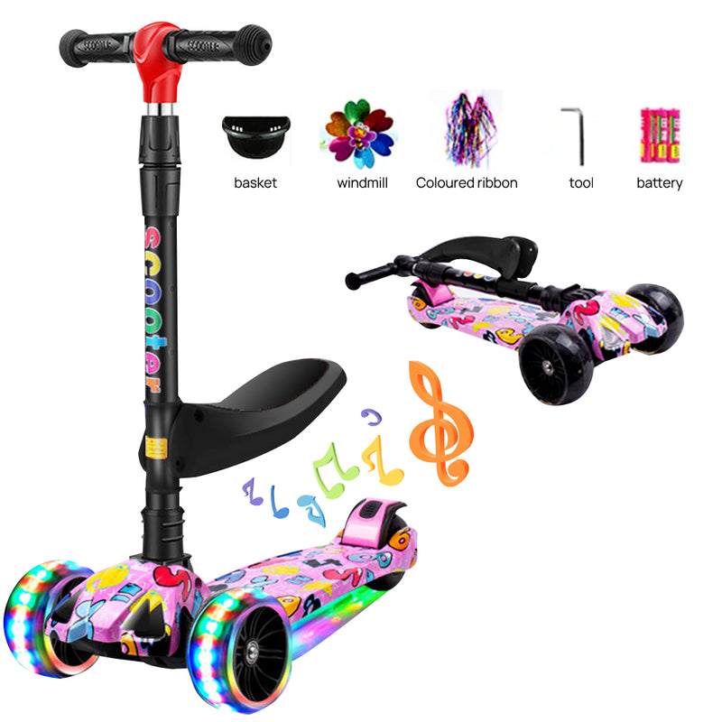 Load image into Gallery viewer, PORIYA Foldable Kids Scooter Adjustable Height Flashing LED Lights 3 Wheels Kick Push