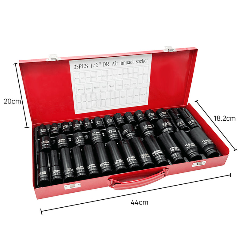 Load image into Gallery viewer, PORIYA 21/35PCS Metric 1/2" Drive Deep Impact Sockets Tools 8-36MM Garage Workshop Set