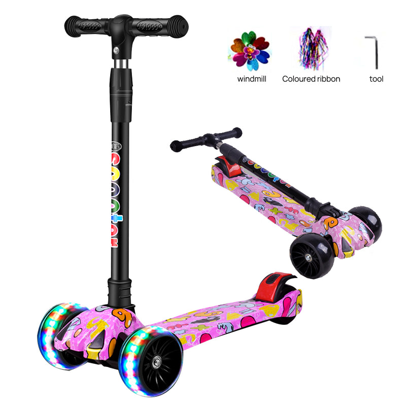 Load image into Gallery viewer, PORIYA Foldable Kids Scooter Adjustable Height Flashing LED Lights 3 Wheels Kick Push
