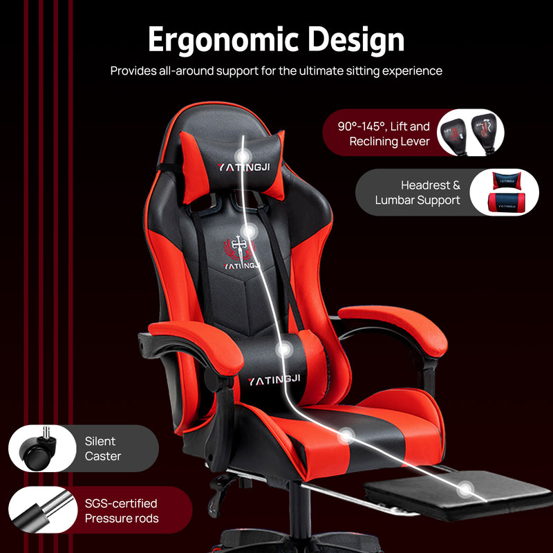 Load image into Gallery viewer, PORIYA Ergonomic Gaming Chair PU Home Office Reclining Computer Chair w/Footrest