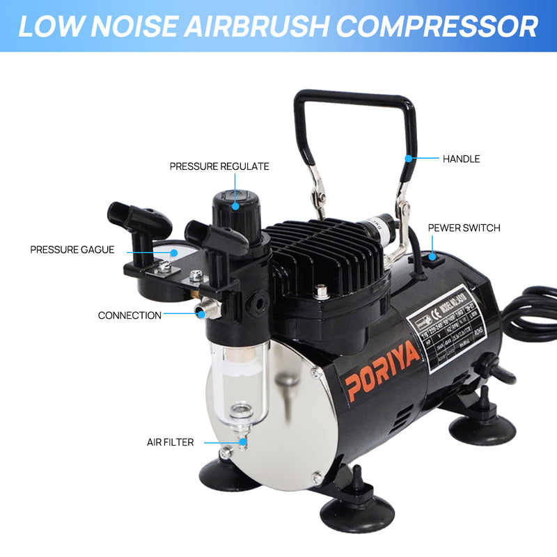 Load image into Gallery viewer, PORIYA Airbrush Compressor W/ 3L Air Tank Dual Action Paint Airbrush Spray Gun Nail Set