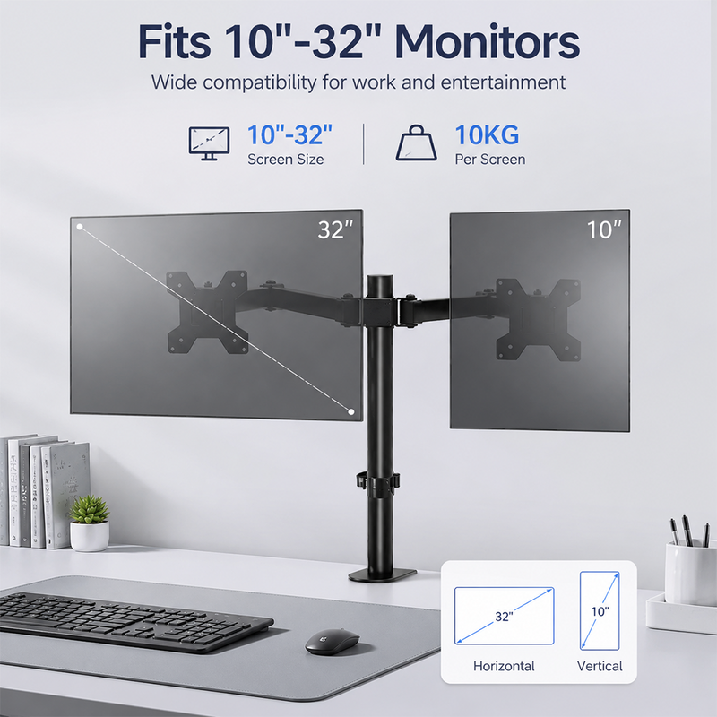 Load image into Gallery viewer, PORIYA Monitor Arm Dual Desk Mount 10-32'' Displays Screen Bracket Holder Black