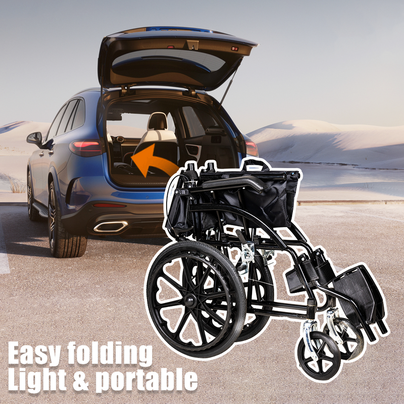 Load image into Gallery viewer, 20" Foldable Wheelchair Park Brakes Lightweight Armrest Free Flip for Elderly