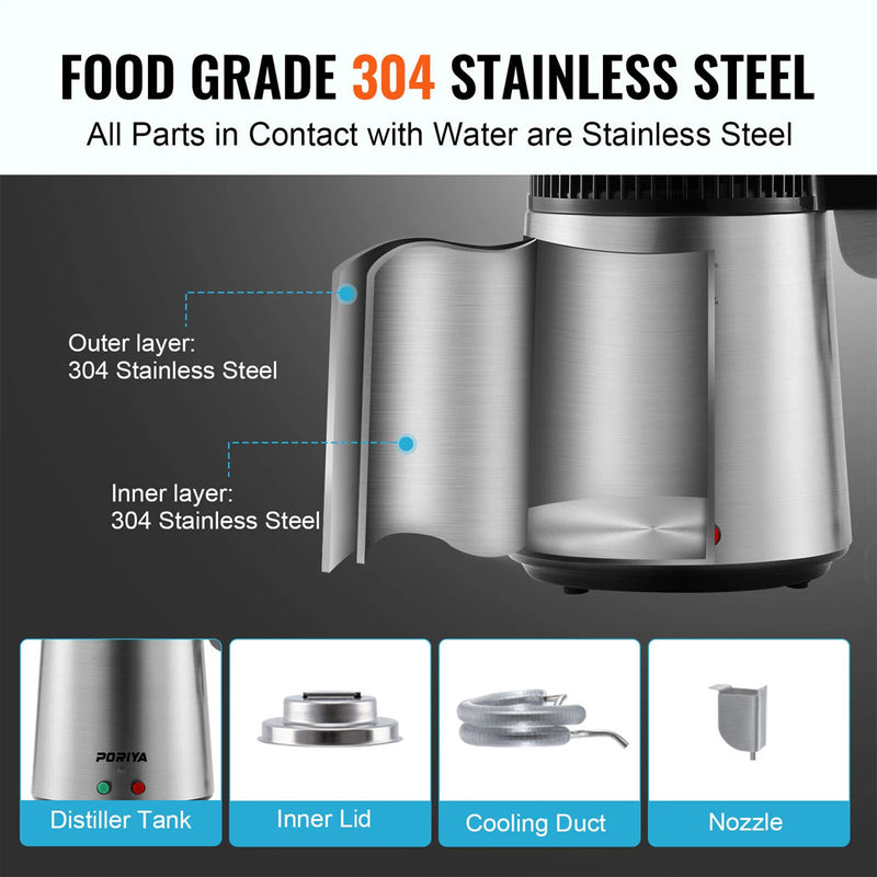 Load image into Gallery viewer, PORIYA 4L Stainless Steel Water Filter Distilled Pure Water Purifier Distiller