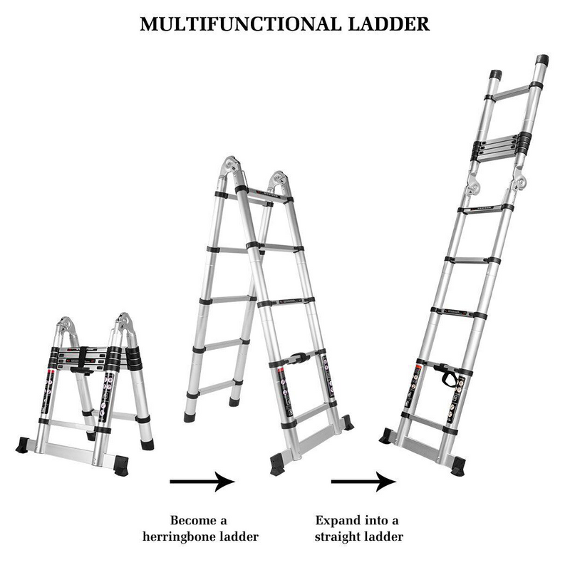 Load image into Gallery viewer, PORIYA 3.2/3.8/4.4/5M Telescopic Aluminium Ladder Extension Extendable Step Folding