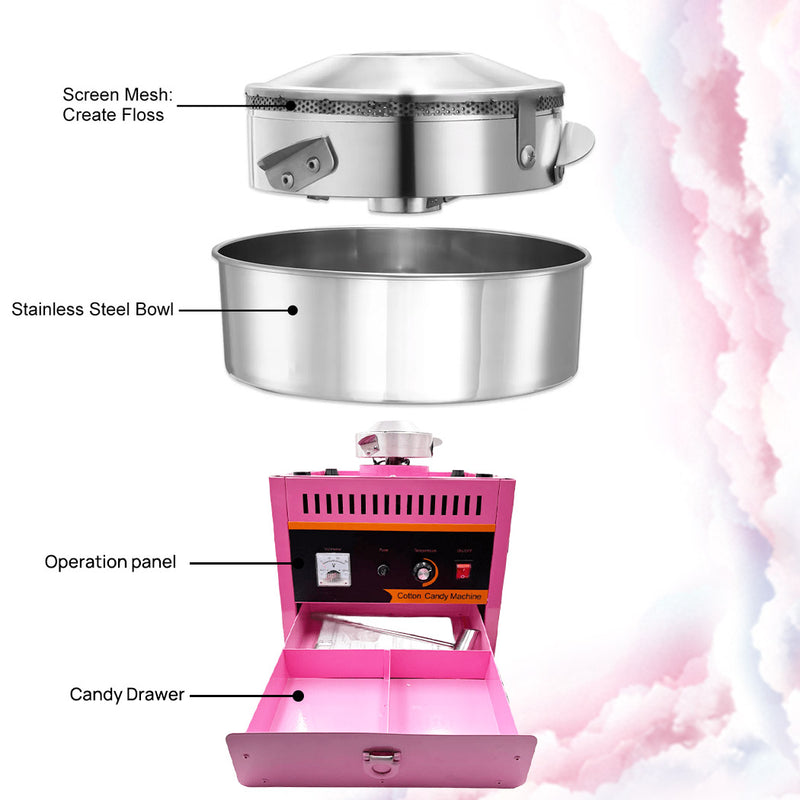 Load image into Gallery viewer, PORIYA Commercial Cotton Candy Machine Sugar Floss Maker 1000W Pink WITH/ Cover