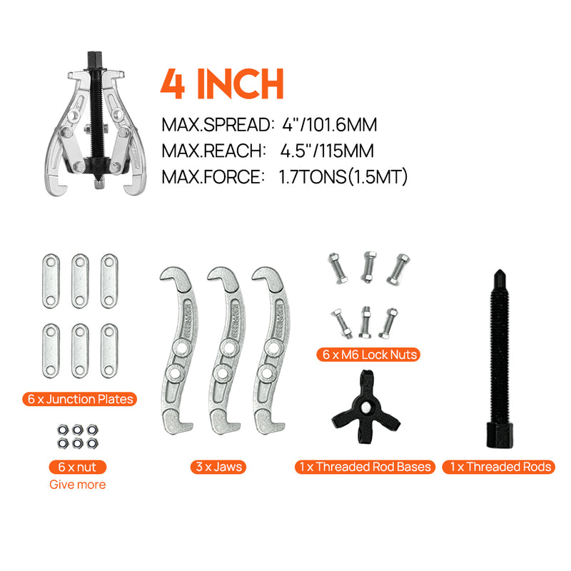 Load image into Gallery viewer, PORIYA Gear Puller Set 3" 4" 6" 8" 3-Jaw Bearing Puller Wheel Gear Pulley 4PCS