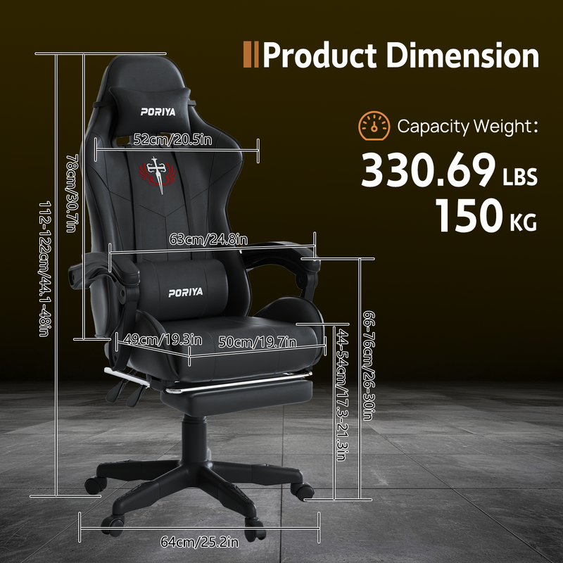Load image into Gallery viewer, PORIYA Ergonomic Gaming Chair PU Home Office Reclining Computer Chair w/Footrest