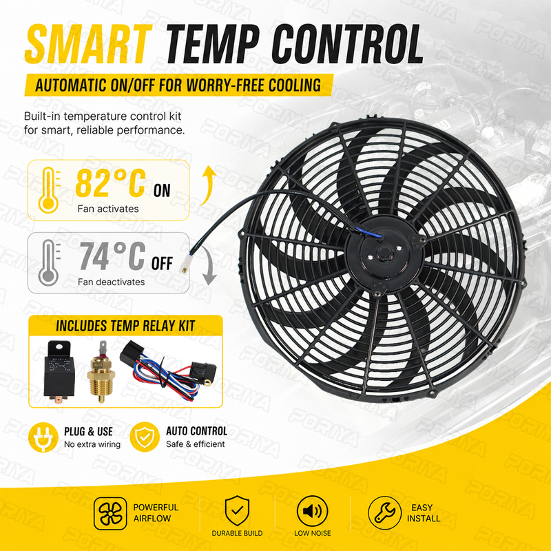 Load image into Gallery viewer, PORIYA 10'' 12" 16" 12V 80W/120W Electric Cooling Radiator Thermo Fan PULL PUSH NEW
