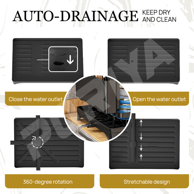 Load image into Gallery viewer, PORIYA Large Capacity Dish Drainer Carbon Steel Dish Drying Rack Drainboard Dish Rack