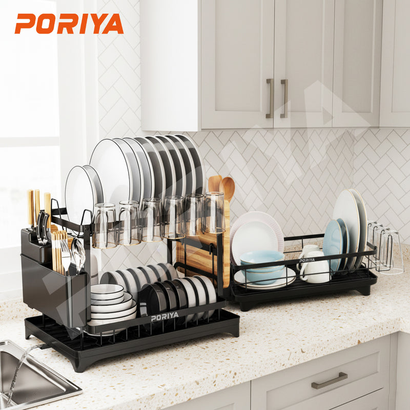 Load image into Gallery viewer, PORIYA Large Capacity Dish Drainer Carbon Steel Dish Drying Rack Drainboard Dish Rack