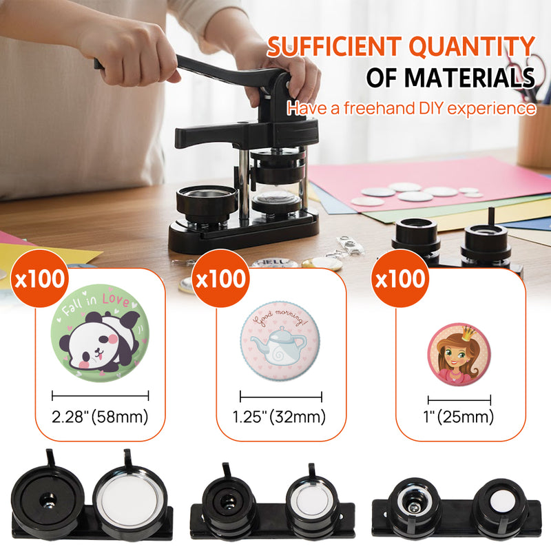 Load image into Gallery viewer, PORIYA 3-in-1 Button Maker Machine 25/32/58mm Pin Badge Maker 300 Button Parts