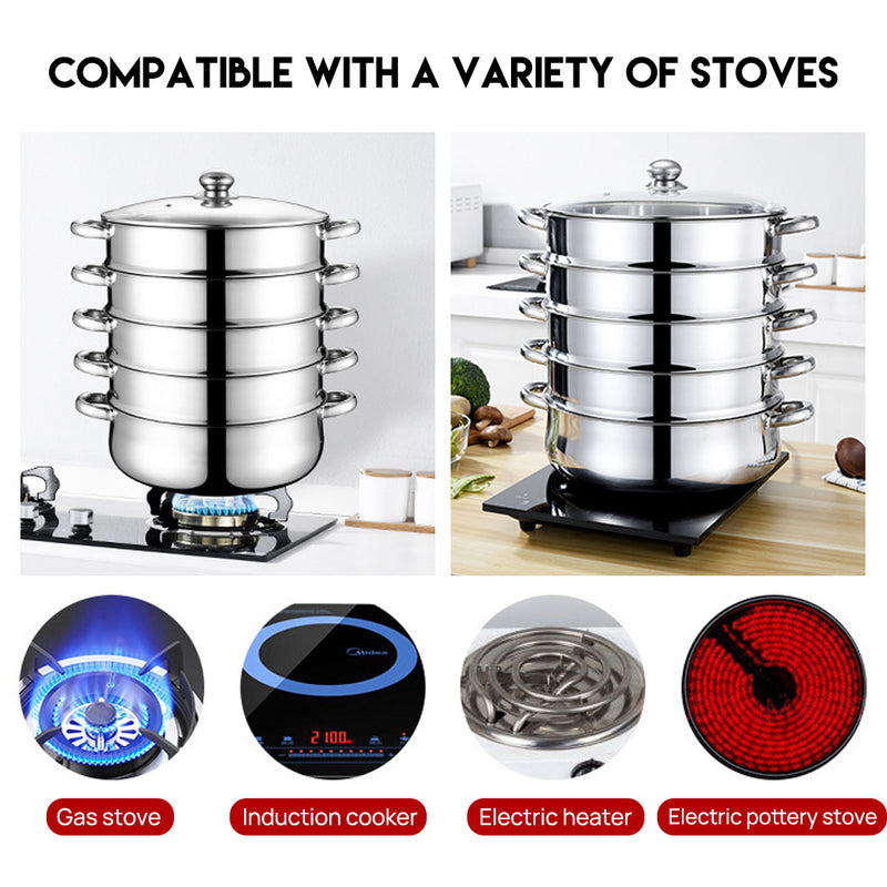 Load image into Gallery viewer, PORIYA 3/4 Tier Stainless Steel Steamer Meat Vegetable Pot Steaming Cookware Kitchen