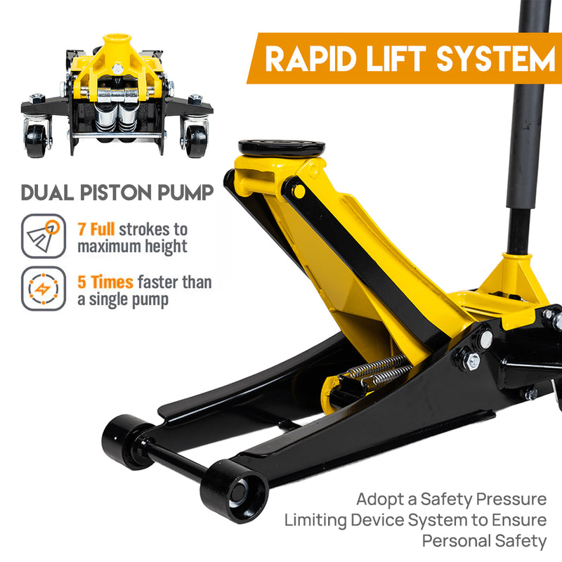 Load image into Gallery viewer, PORIYA Super Low Profile Floor Jack 3-Ton Hydraulic Trolley Quick Lift Dual Pump