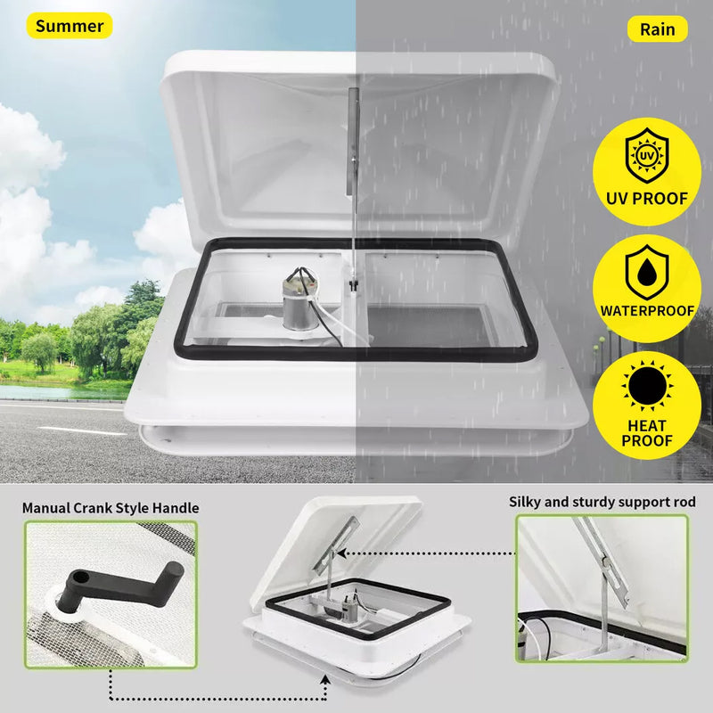 Load image into Gallery viewer, PORIYA Caravan Roof Vent 12V Fan RV Shower Hatch 355x355mm Flyscreen Motor Home