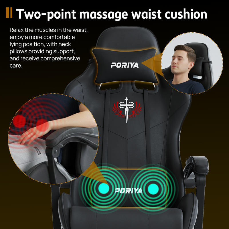 Load image into Gallery viewer, PORIYA Gaming Office Chairs 2-Points Massage Racing RGB LED Leather w/ Footrest