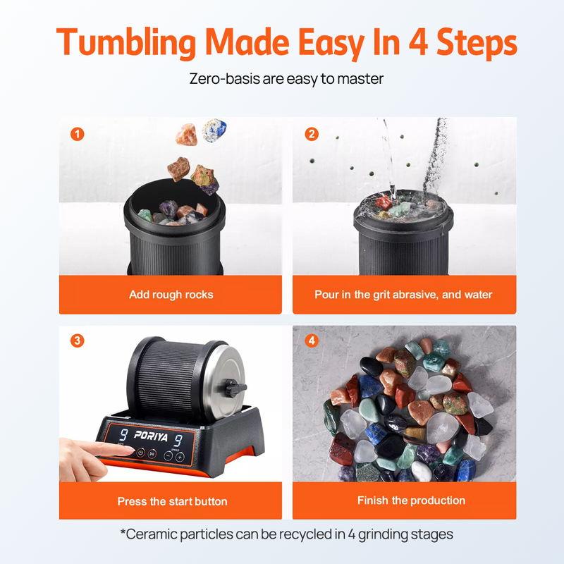 Load image into Gallery viewer, PORIYA Rock Tumbler Machine Kit Rock Polisher 9 Speeds 9-Day Timer with Grits