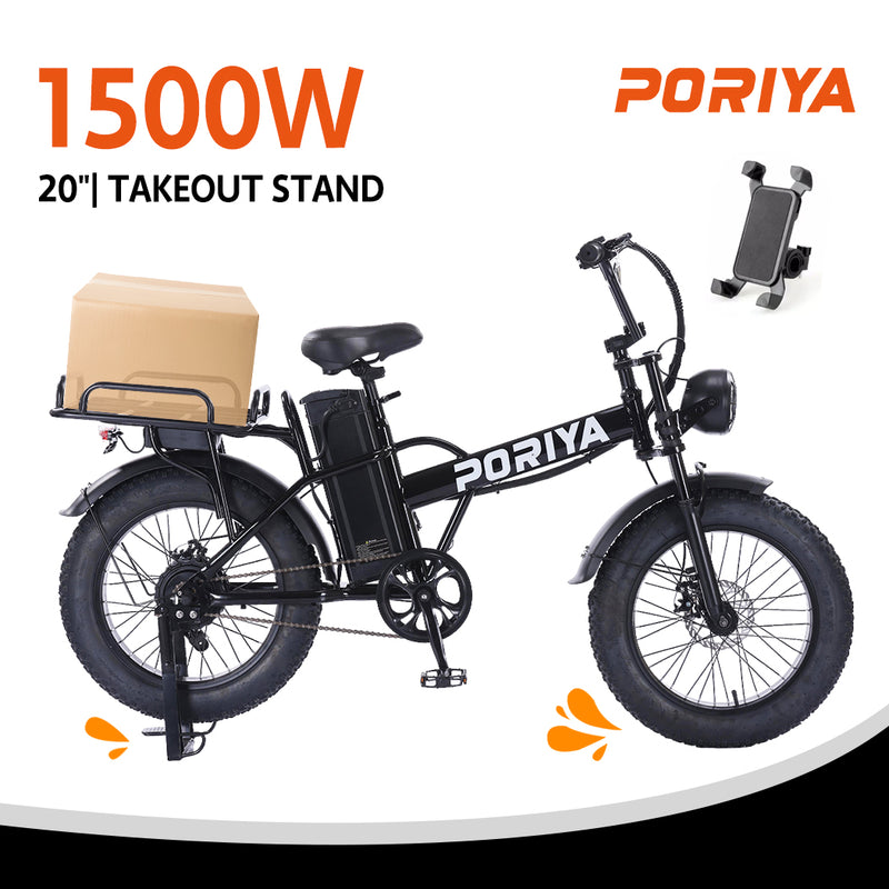 Load image into Gallery viewer, PORIYA Electric Bicycle 48V 18Ah Ebike 1500W Mountain Bike 20'' 55KM/H W/ Delivery Rack