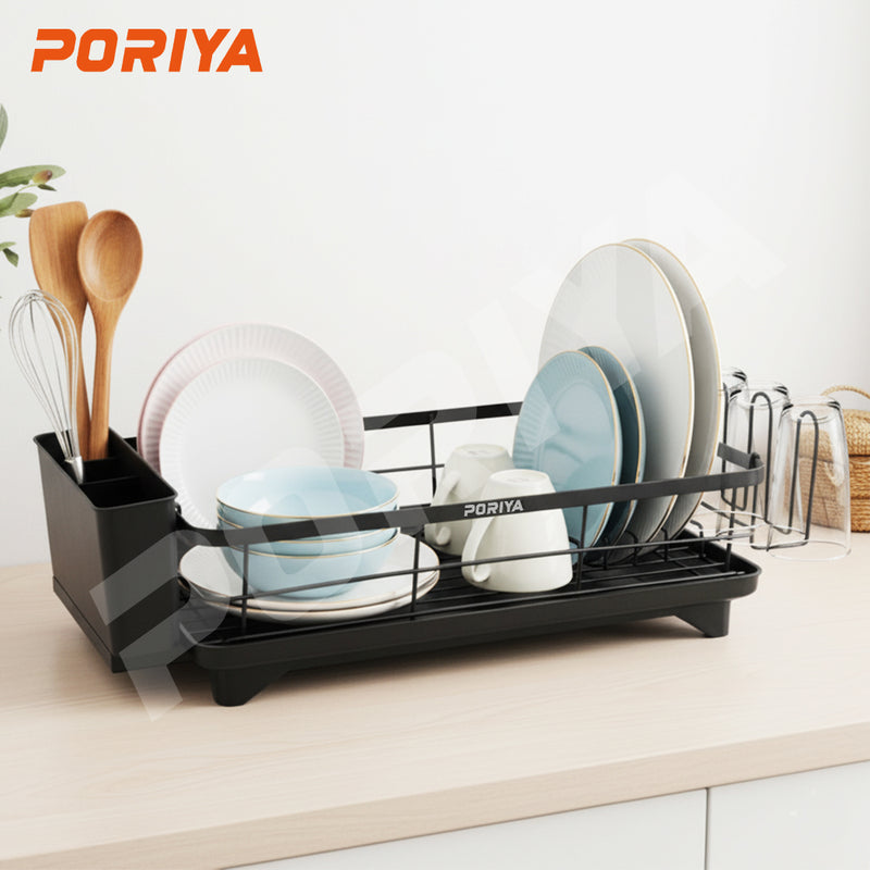 Load image into Gallery viewer, PORIYA Large Capacity Dish Drainer Carbon Steel Dish Drying Rack Drainboard Dish Rack