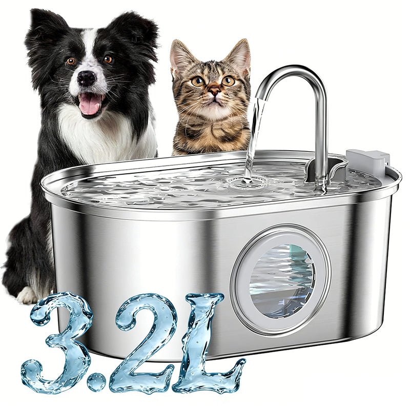 Load image into Gallery viewer, PORIYA 304 Stainless Steel Water Fountain Pet Dog Cat Drinking Dispenser Filter Feeder