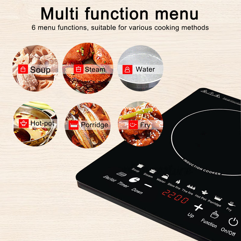 Load image into Gallery viewer, PORIYA 2200W Electric Induction Cooktop Portable Ceramic Glass Cook Top Kitchen Cooker