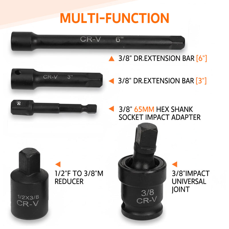 Load image into Gallery viewer, PORIYA 50Pc 3/8" Drive Impact Socket Set Ratchet Wrench Metric SAE Deep Short Sockets