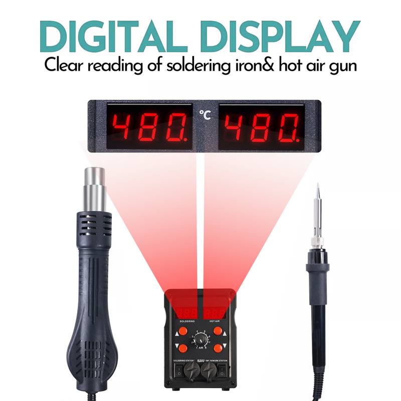 Load image into Gallery viewer, PORIYA 700W Solder Rework Station 2 in 1 Soldering Iron Kit Hot Air Heat Gun station