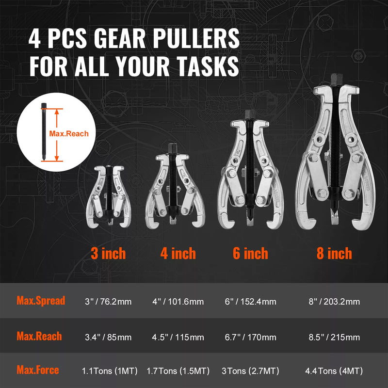 Load image into Gallery viewer, PORIYA Gear Puller Set 3" 4" 6" 8" 3-Jaw Bearing Puller Wheel Gear Pulley 4PCS