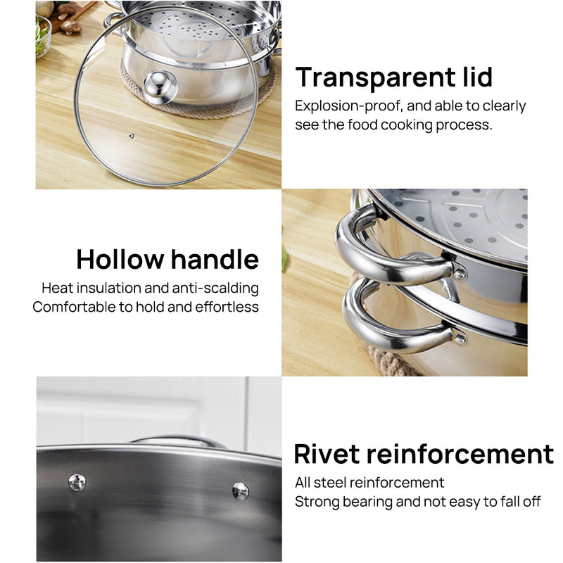 Load image into Gallery viewer, PORIYA 3/4 Tier Stainless Steel Steamer Meat Vegetable Pot Steaming Cookware Kitchen