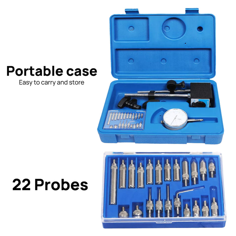 Load image into Gallery viewer, PORIYA 0-10mm Dial Indicator Gauge With Magnetic Base 60KG Pull 22 Indicator Point Set