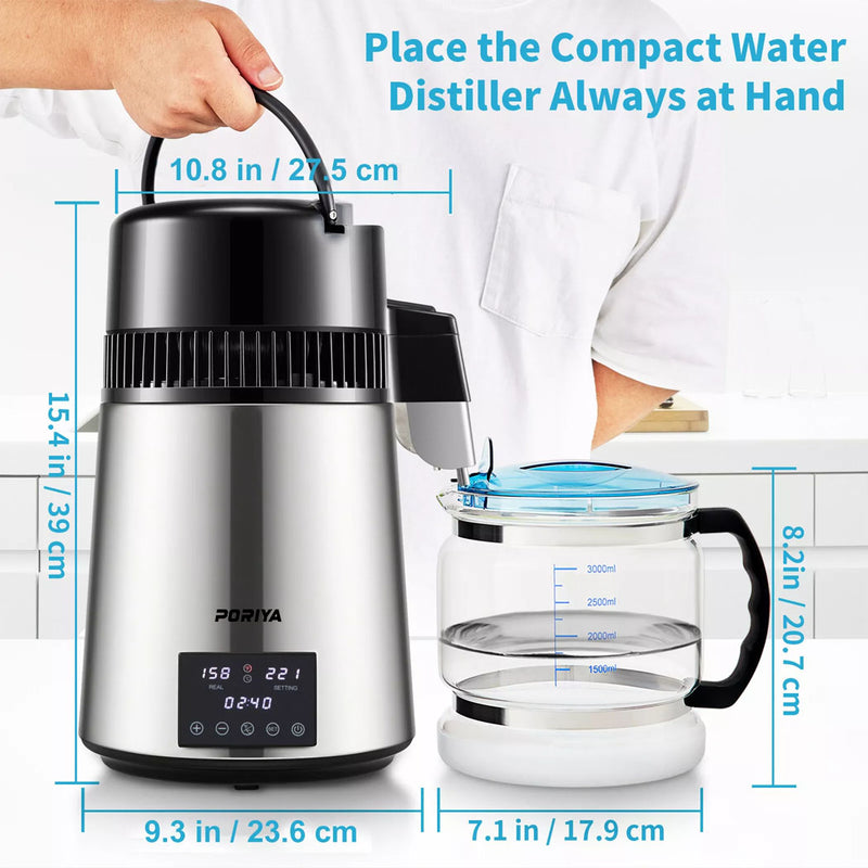 Load image into Gallery viewer, PORIYA 4L Stainless Steel Water Filter Distilled Pure Water Purifier Distiller