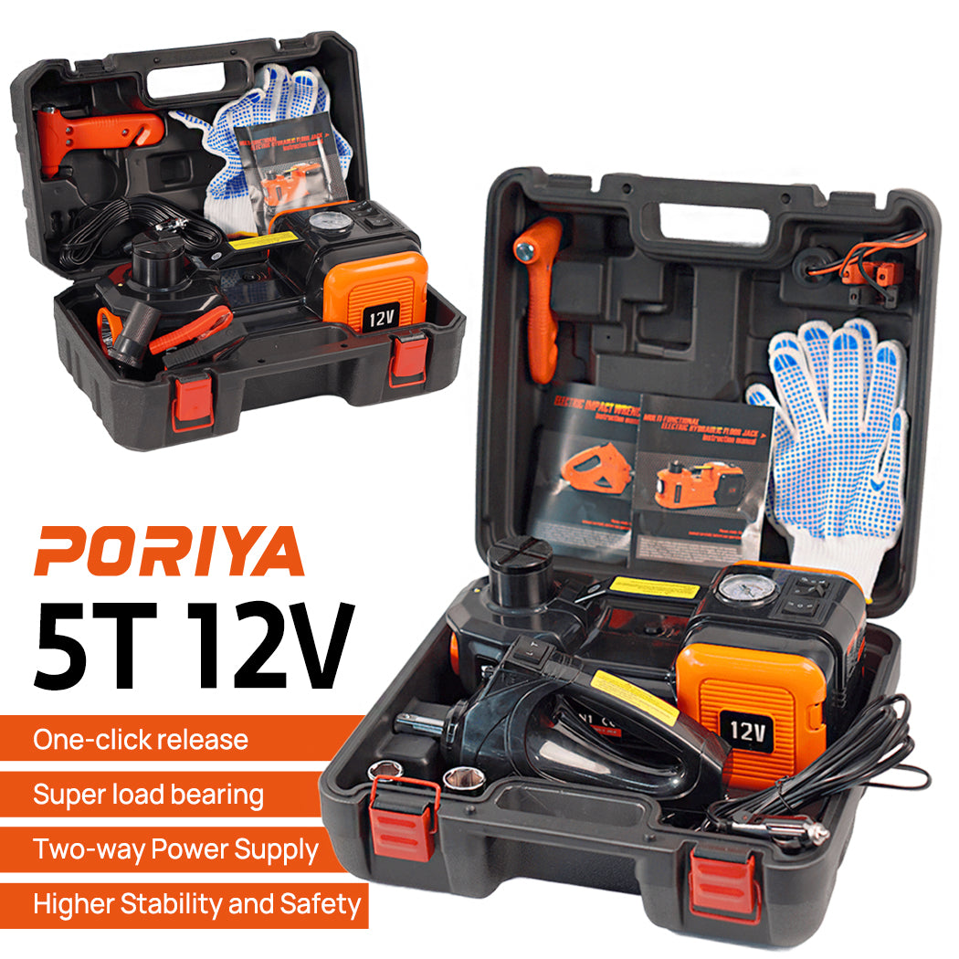 PORIYA Electric Hydraulic Floor Jack 5Ton car 12V w/Impact Wrench Infl