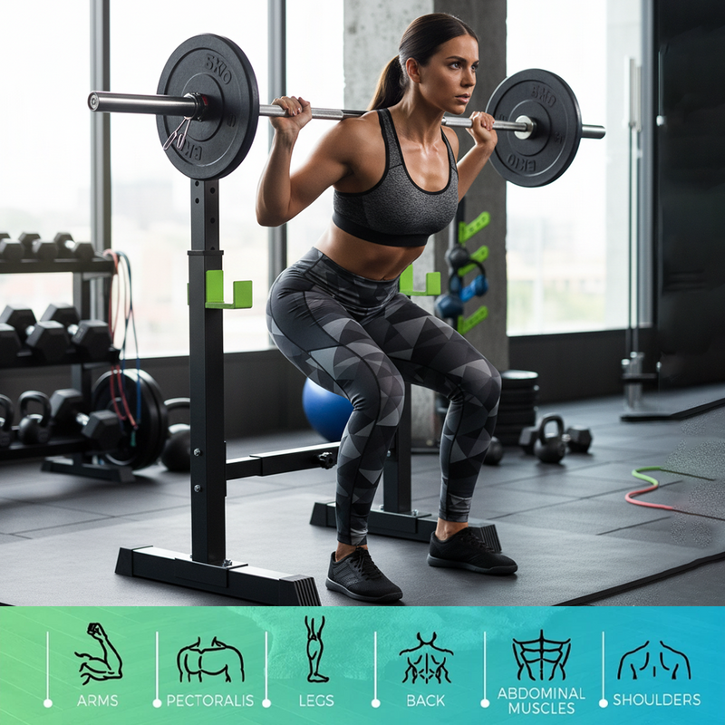 Load image into Gallery viewer, Adjustable Detachable Squat Rack Heavy Duty Home Gym Equipment w/ Barbell Hooks