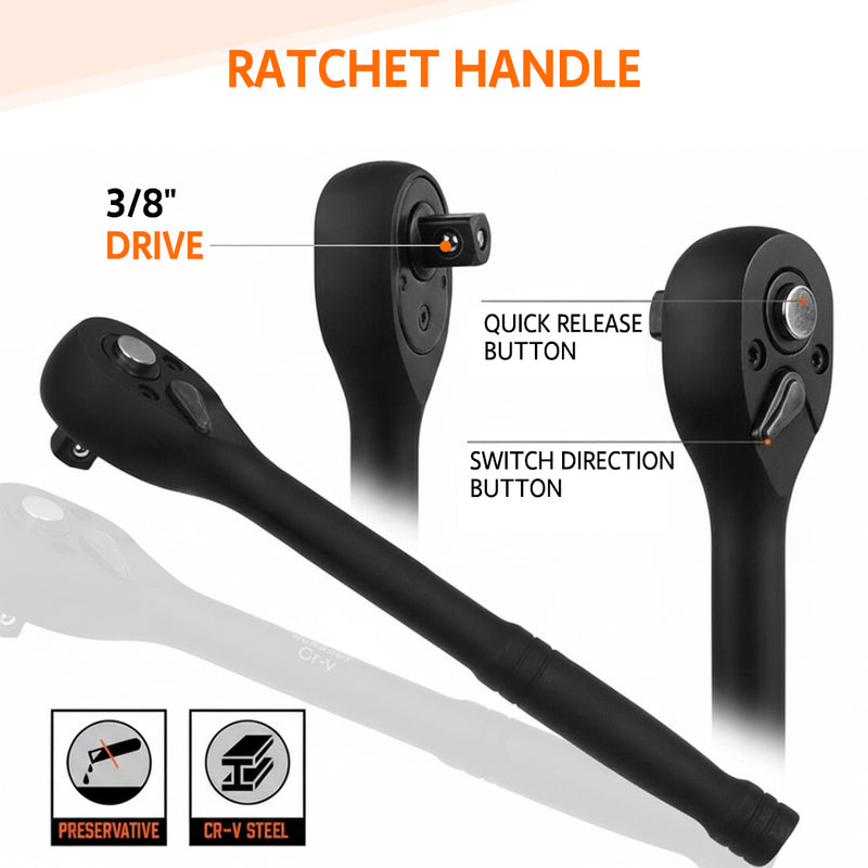 Load image into Gallery viewer, PORIYA 50Pc 3/8" Drive Impact Socket Set Ratchet Wrench Metric SAE Deep Short Sockets