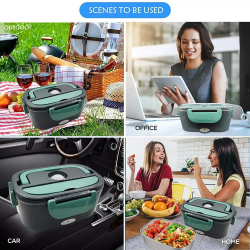 Load image into Gallery viewer, PORIYA 2 in1 Home Car Electric Lunch Box Stainless Steel Food Heating Bento Box