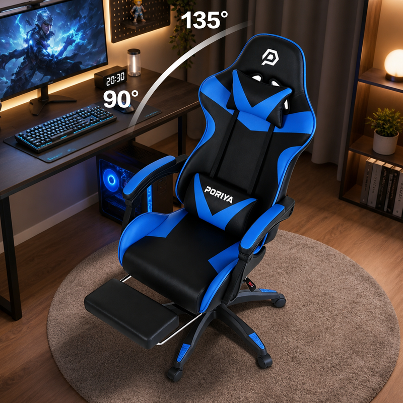 Load image into Gallery viewer, PORIYA Gaming Chair Home Office Computer Seat Racing PU Executive Recliner Chair Blue