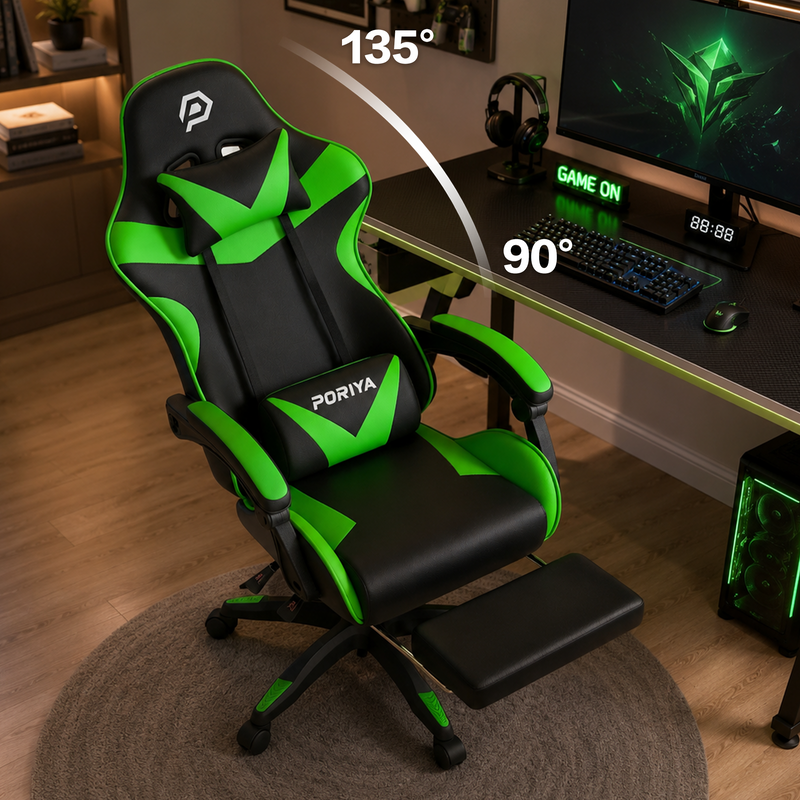 Load image into Gallery viewer, PORIYA Gaming Chair Home Office Computer Seat Racing PU Executive Recliner Chair Green