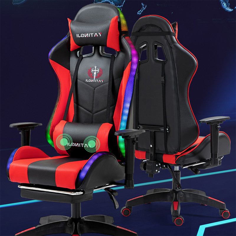 Load image into Gallery viewer, PORIYA Gaming Office Chairs 2-Points Massage Racing RGB LED Leather w/ Footrest
