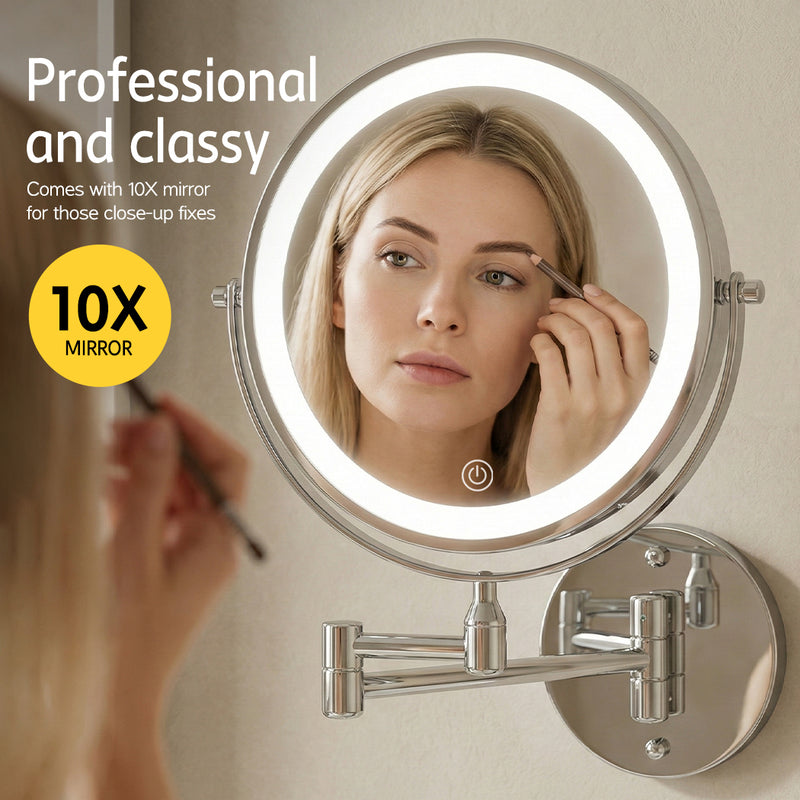 Load image into Gallery viewer, PORIYA 8" Makeup Mirror 1X/10X Magnifying 360° Rotate Extendable Mirror 54 LEDs Mirror