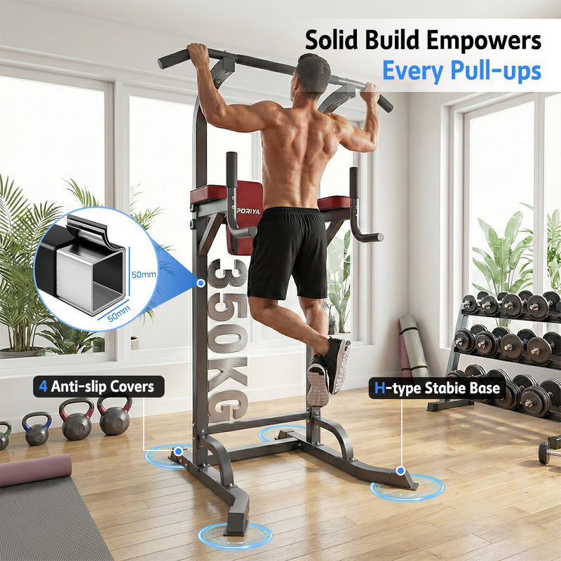 Load image into Gallery viewer, PORIYA Foldable Power Tower Chin Up Station Push Pull Up Bar Knee Raise Weight Dip Gym