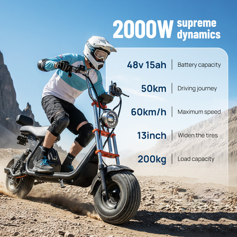 Load image into Gallery viewer, PORIYA Electric Scooter 2000W 60KM/H 50KM Adult 13" Off Road Travel E-Scooter