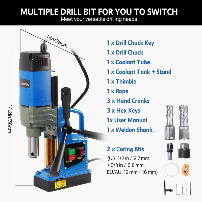 Load image into Gallery viewer, PORIYA Magnetic Drill 1450W 12500N Portable Mag Drill Press 850RPM