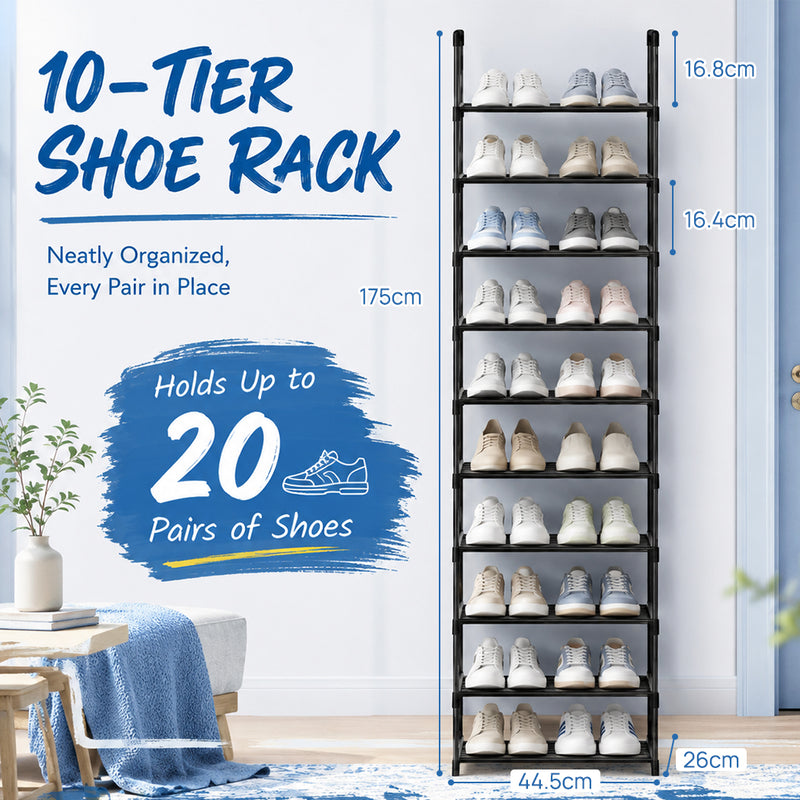 Load image into Gallery viewer, PORIYA 20/50 Pairs 10-Tier Shoe Rack Storage Shelf Metal Frame Stackable Shoe Organizer