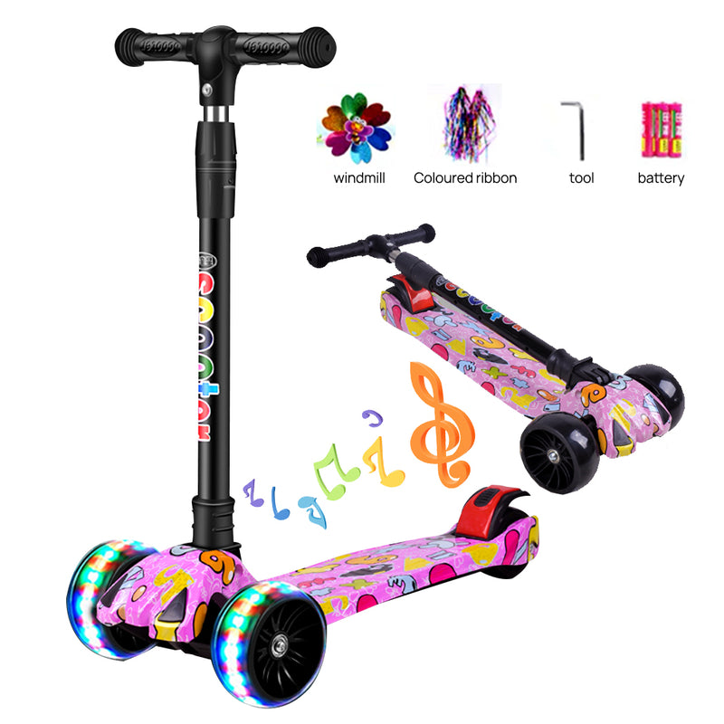 Load image into Gallery viewer, PORIYA Foldable Kids Scooter Adjustable Height Flashing LED Lights 3 Wheels Kick Push