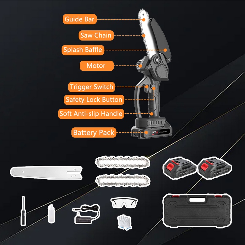 Load image into Gallery viewer, Mini Cordless Handheld Electric Chainsaw Wood Cutter Rechargeable 2 Battery